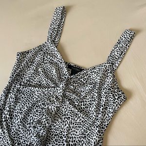 White House Black Market Pleated Ruffle Leopard Tank